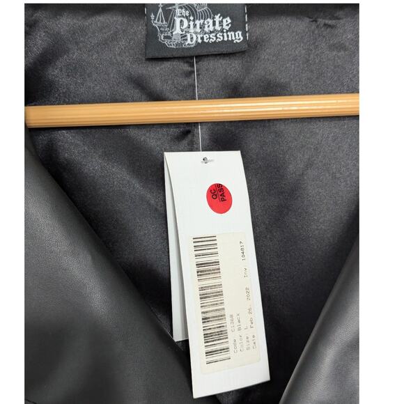 Black Vegan Leather Steampunk Trench Coat Belted Jacket Pirate Dressing PUBG - Picture 5 of 6